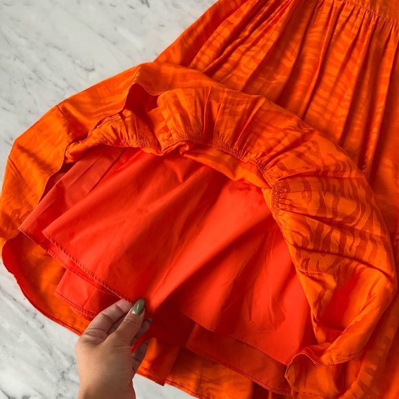 Kenzo Girl’s 12Y Tiered ORANGE TIGER STRIPE Viscose DRESS Wide Sleeves Lined - Picture 7 of 7